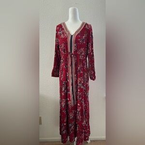 HALEY LONDON Red and White Wrap Tie Front Maxi Dress
